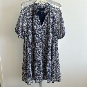 Navy Floral Print Babydoll Dress Chiffon NWT Petite Medium
